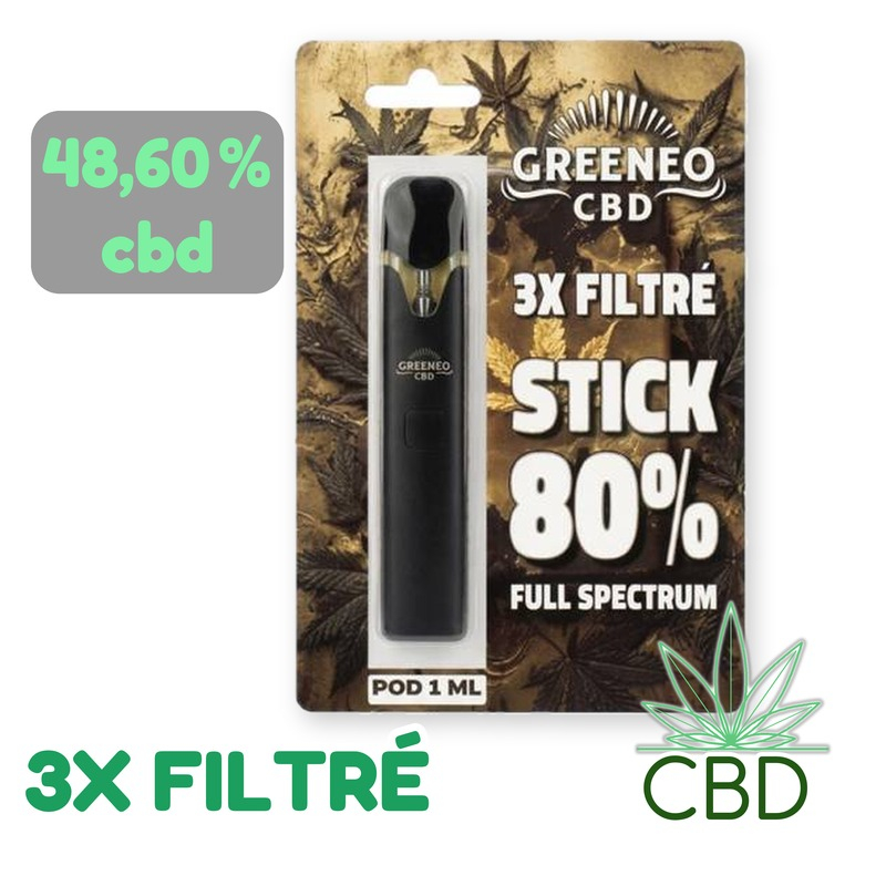 Stick CBD Greeneo 3X Filtré – 48,60 % CBD Full Spectrum – Pod 1 ml