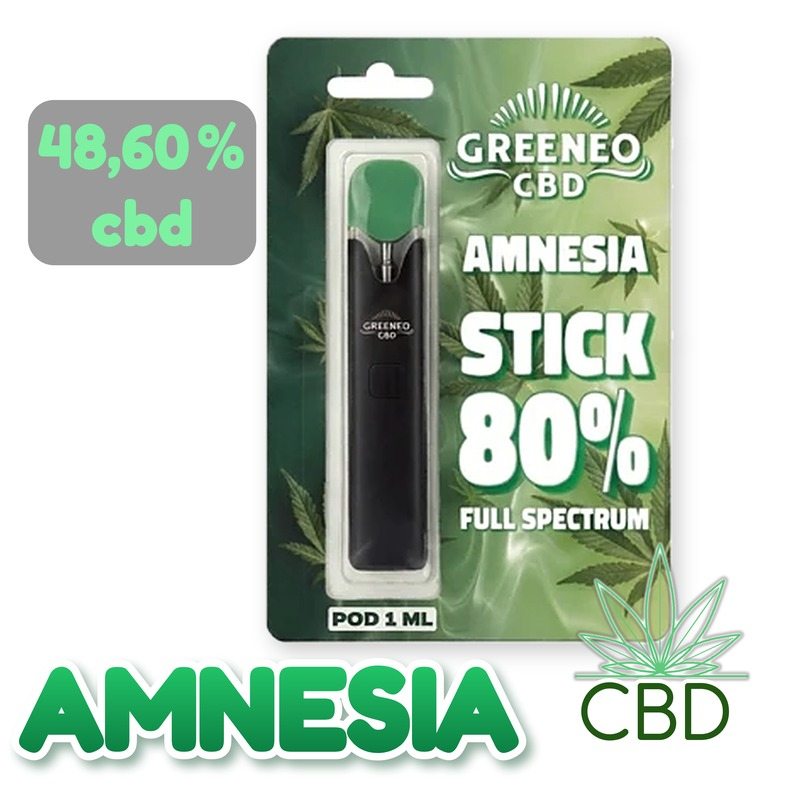 Stick CBD Greeneo Amnesia – 48,60 % CBD Full Spectrum – Pod 1 ml