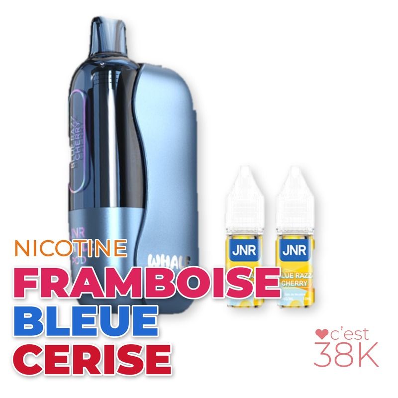 Puff JNR Whale 38K Blue Razz Cherry avec 2 e-liquides JNR 10 ml